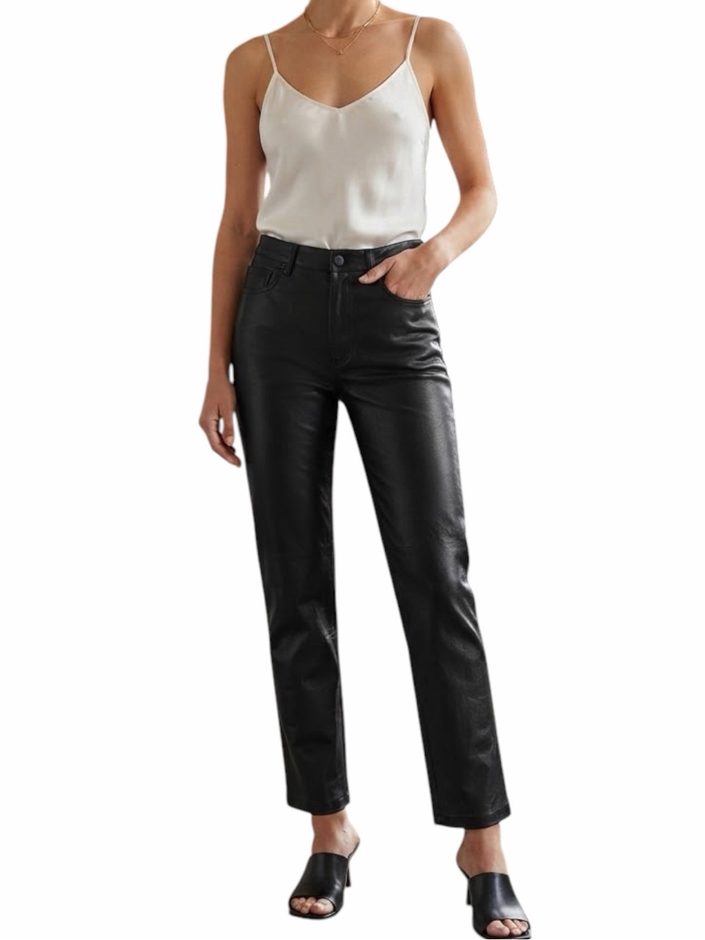 Aritzia Wilfred Melina Vegan Leather Pants Black Straight Leg High Waist Size 0